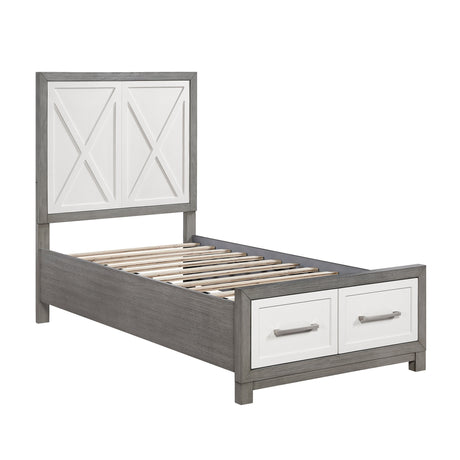 Rowan Ivory/Gray Twin Footboard Storage Platform Bed by Homelegance at Eve Furniture