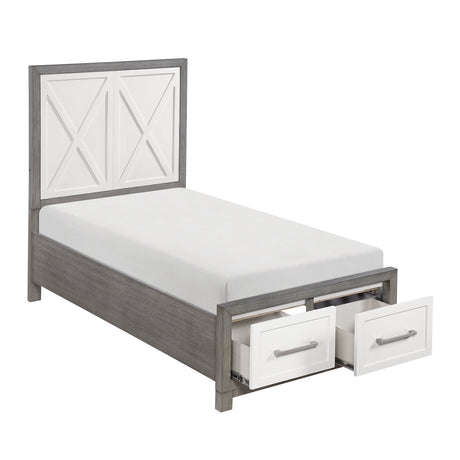 Rowan Ivory/Gray Twin Footboard Storage Platform Bed by Homelegance at Eve Furniture