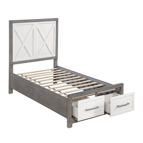 Rowan Ivory/Gray Twin Footboard Storage Platform Bed by Homelegance at Eve Furniture