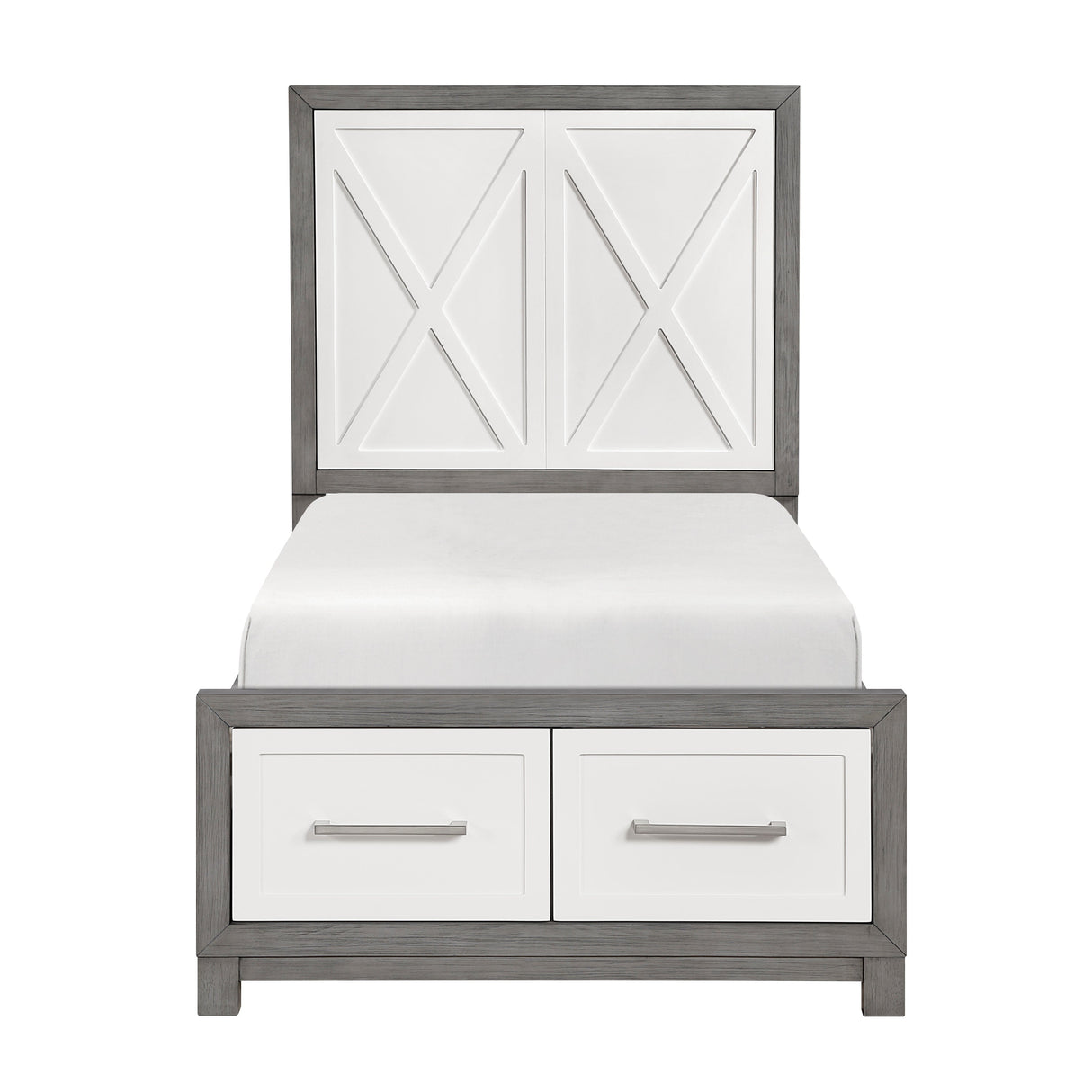 Rowan Ivory/Gray Twin Footboard Storage Platform Bed by Homelegance at Eve Furniture