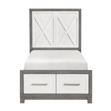 Rowan Ivory/Gray Twin Footboard Storage Platform Bed by Homelegance at Eve Furniture