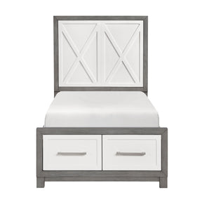 Rowan Ivory/Gray Twin Footboard Storage Platform Bed by Homelegance at Eve Furniture