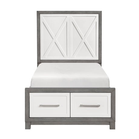 Rowan Ivory/Gray Twin Footboard Storage Platform Bed by Homelegance at Eve Furniture