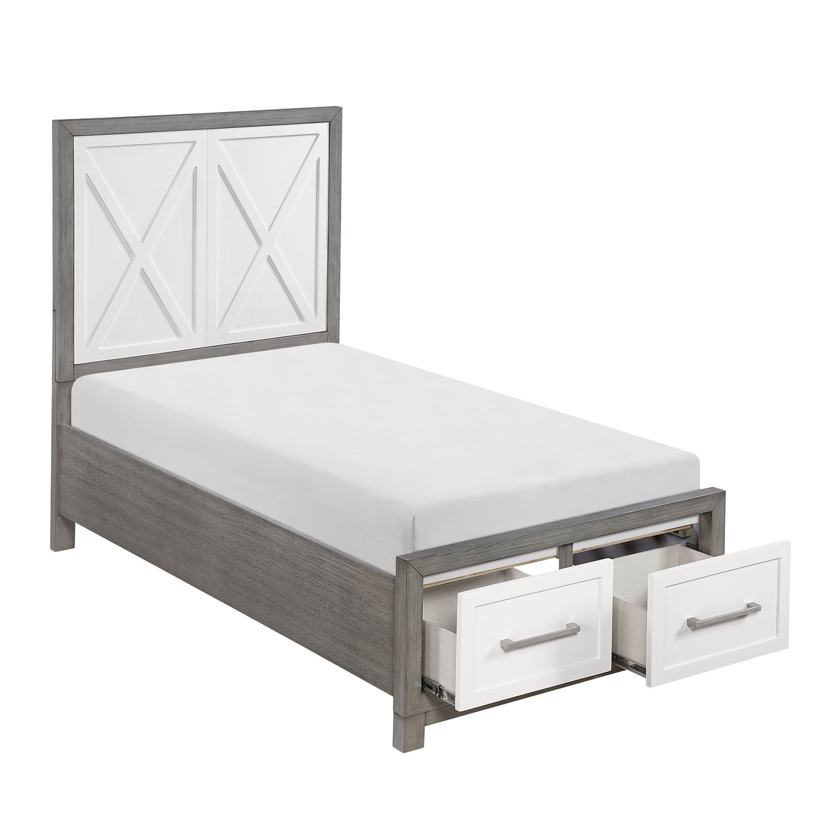 Rowan Ivory/Gray Youth Platform Bedroom Set with Footboard Storage by Homelegance at Eve Furniture
