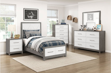 Rowan Ivory/Gray Youth Platform Bedroom Set with Footboard Storage by Homelegance at Eve Furniture