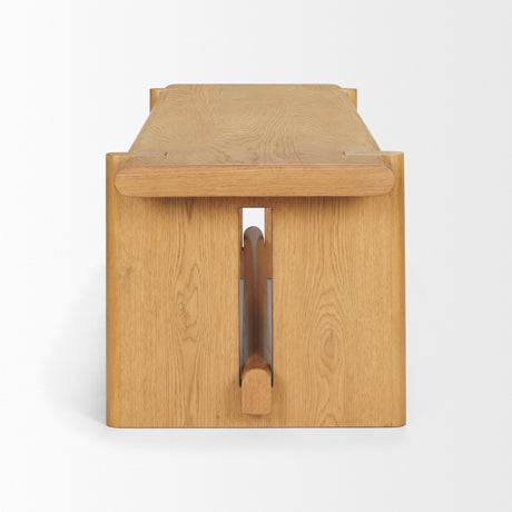 Rowan Light Brown Oak Wood Bench by Mercana at Eve Furniture