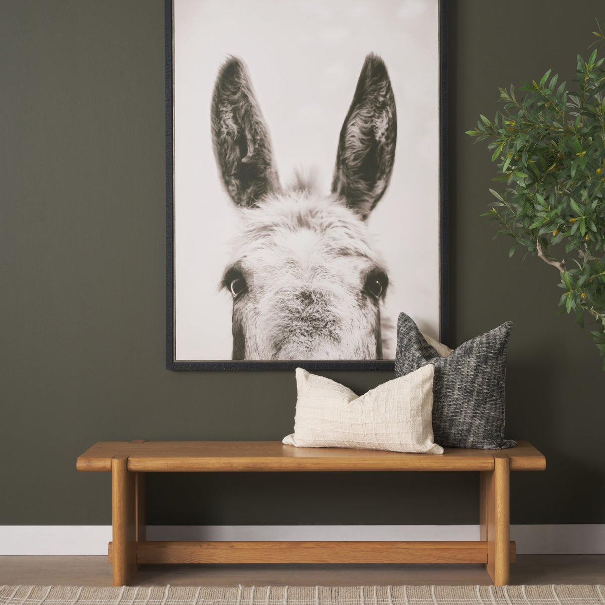 Rowan Light Brown Oak Wood Bench by Mercana at Eve Furniture