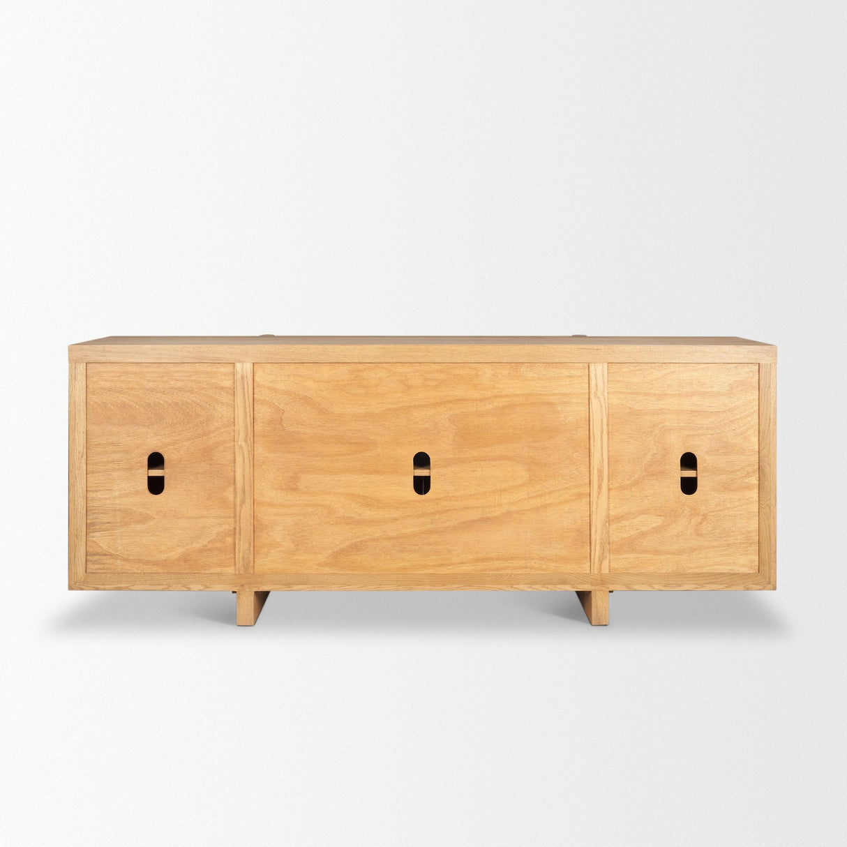 Rowan Light Brown Oak Wood Closed 4 Door Sideboard by Mercana at Eve Furniture
