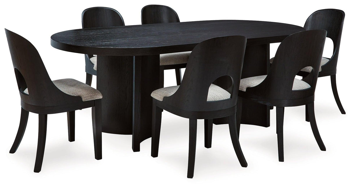 Rowanbeck Dining Table and 6 Chairs in Black by Ashley at Eve Furniture