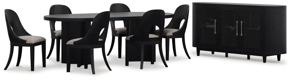Rowanbeck Dining Table and 6 Chairs with Storage in Black by Ashley at Eve Furniture