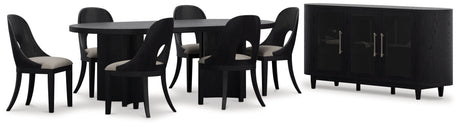 Rowanbeck Dining Table and 6 Chairs with Storage in Black by Ashley at Eve Furniture