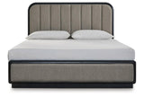 Rowanbeck Gray/Black California King Upholstered Panel Bed by Ashley at Eve Furniture