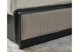 Rowanbeck Gray/Black California King Upholstered Panel Bed by Ashley at Eve Furniture
