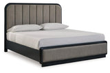 Rowanbeck Gray/Black King Upholstered Panel Bed by Ashley at Eve Furniture