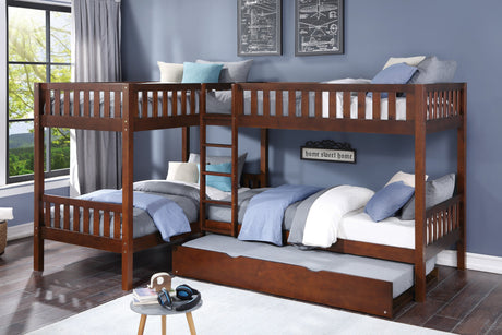 Rowe Dark Cherry Corner Bunk Bed with Twin Trundle by Homelegance at Eve Furniture