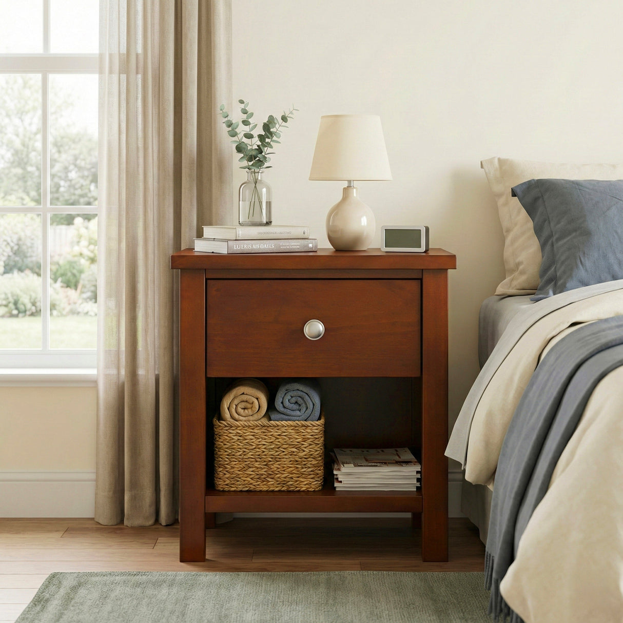Rowe Dark Cherry Drawer Night Stand by Homelegance at Eve Furniture