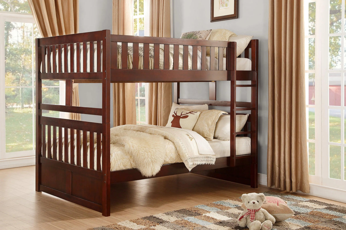 Rowe Dark Cherry Full/Full Bunk Bed by Homelegance at Eve Furniture
