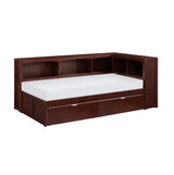 Rowe Dark Cherry Twin Bookcase Corner Bed with Storage Boxes by Homelegance at Eve Furniture