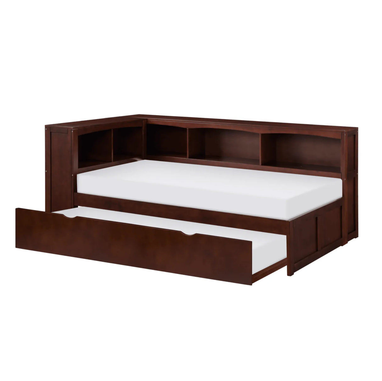 Rowe Dark Cherry Twin Bookcase Corner Bed with Twin Trundle by Homelegance at Eve Furniture