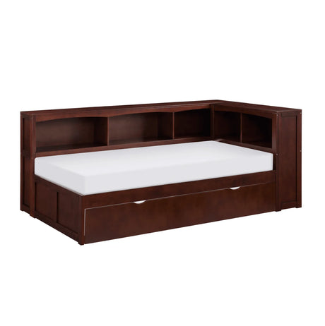 Rowe Dark Cherry Twin Bookcase Corner Bed with Twin Trundle by Homelegance at Eve Furniture