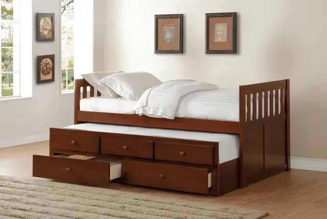 Rowe Dark Cherry Twin Captains Trundle Bed by Homelegance at Eve Furniture
