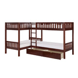 Rowe Dark Cherry Twin Corner Bunk Bed with Storage Boxes by Homelegance at Eve Furniture