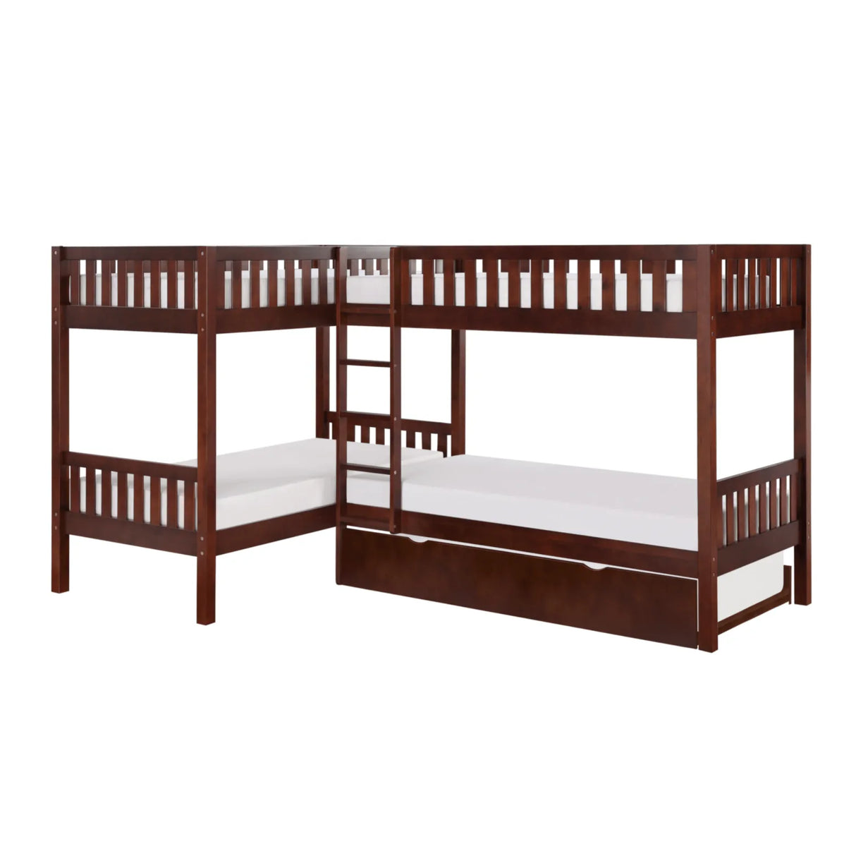 Rowe Dark Cherry Twin Corner Bunk Bed with Twin Trundle by Homelegance at Eve Furniture