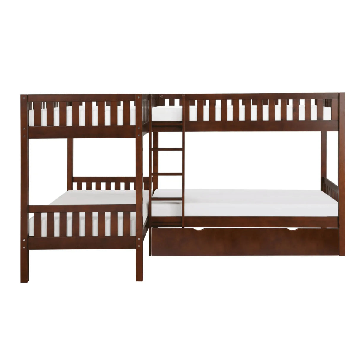 Rowe Dark Cherry Twin Corner Bunk Bed with Twin Trundle by Homelegance at Eve Furniture