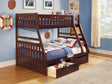 Rowe Dark Cherry Twin/Full Bunk Bed with Storage Boxes by Homelegance at Eve Furniture
