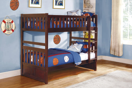 Rowe Dark Cherry Twin/Twin Bunk Bed by Homelegance at Eve Furniture