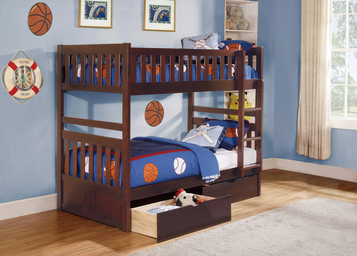 Rowe Dark Cherry Twin/Twin Bunk Bed with Storage Boxes by Homelegance at Eve Furniture