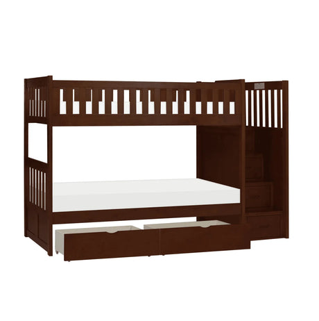 Rowe Dark Cherry Twin/Twin Step Bunk Bed with Storage Boxes by Homelegance at Eve Furniture