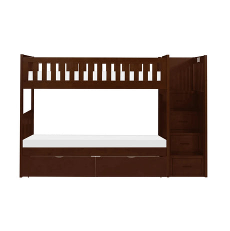 Rowe Dark Cherry Twin/Twin Step Bunk Bed with Storage Boxes by Homelegance at Eve Furniture