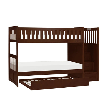 Rowe Dark Cherry Twin/Twin Step Bunk Bed with Twin Trundle by Homelegance at Eve Furniture