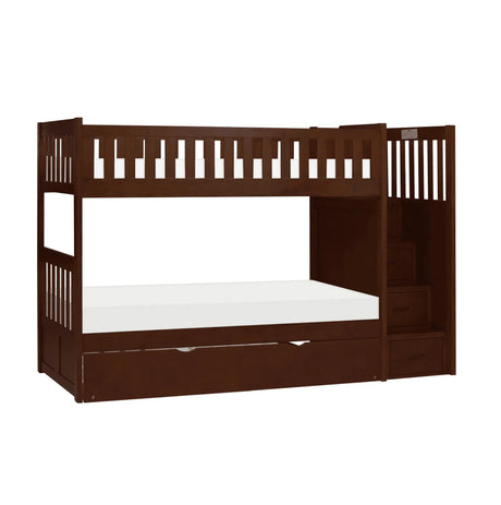 Rowe Dark Cherry Twin/Twin Step Bunk Bed with Twin Trundle by Homelegance at Eve Furniture