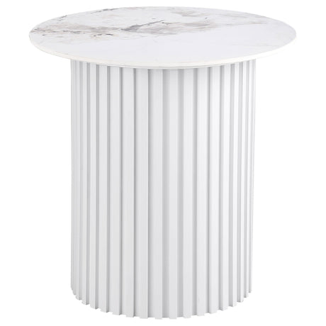 Rowena White 2-Piece Faux Marble Coffee and End Table Set by Coaster at Eve Furniture