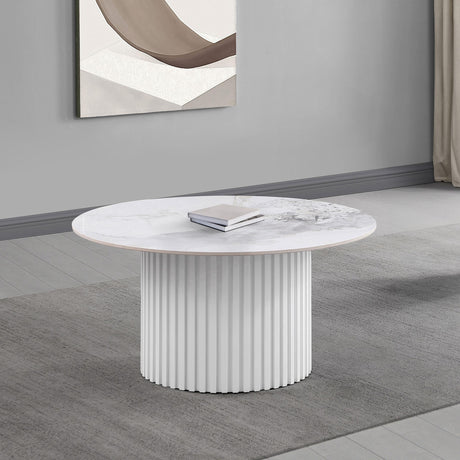 Rowena White Round Faux Marble Top Coffee Table by Coaster at Eve Furniture