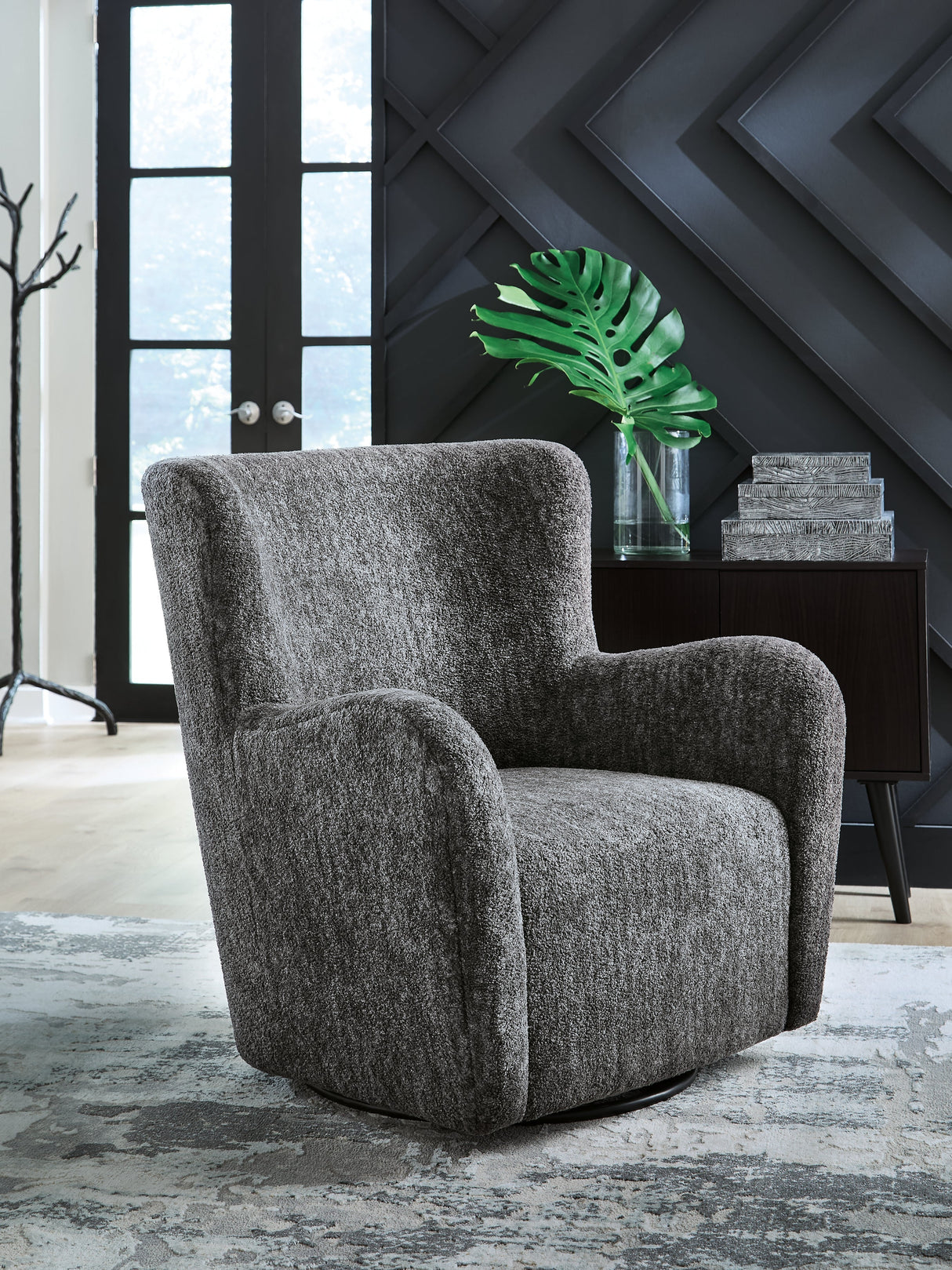 Rowenburg Heather Charcoal Swivel Glider Accent Chair by Ashley at Eve Furniture