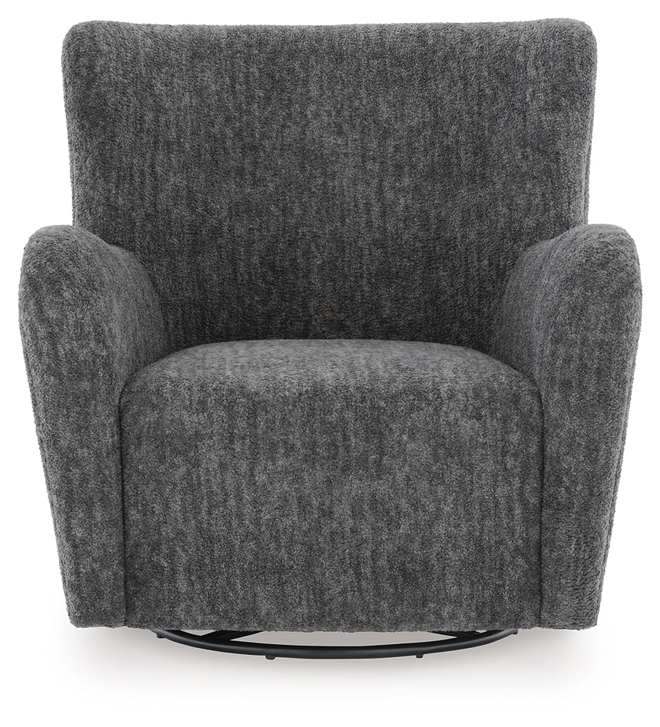 Rowenburg Heather Charcoal Swivel Glider Accent Chair
