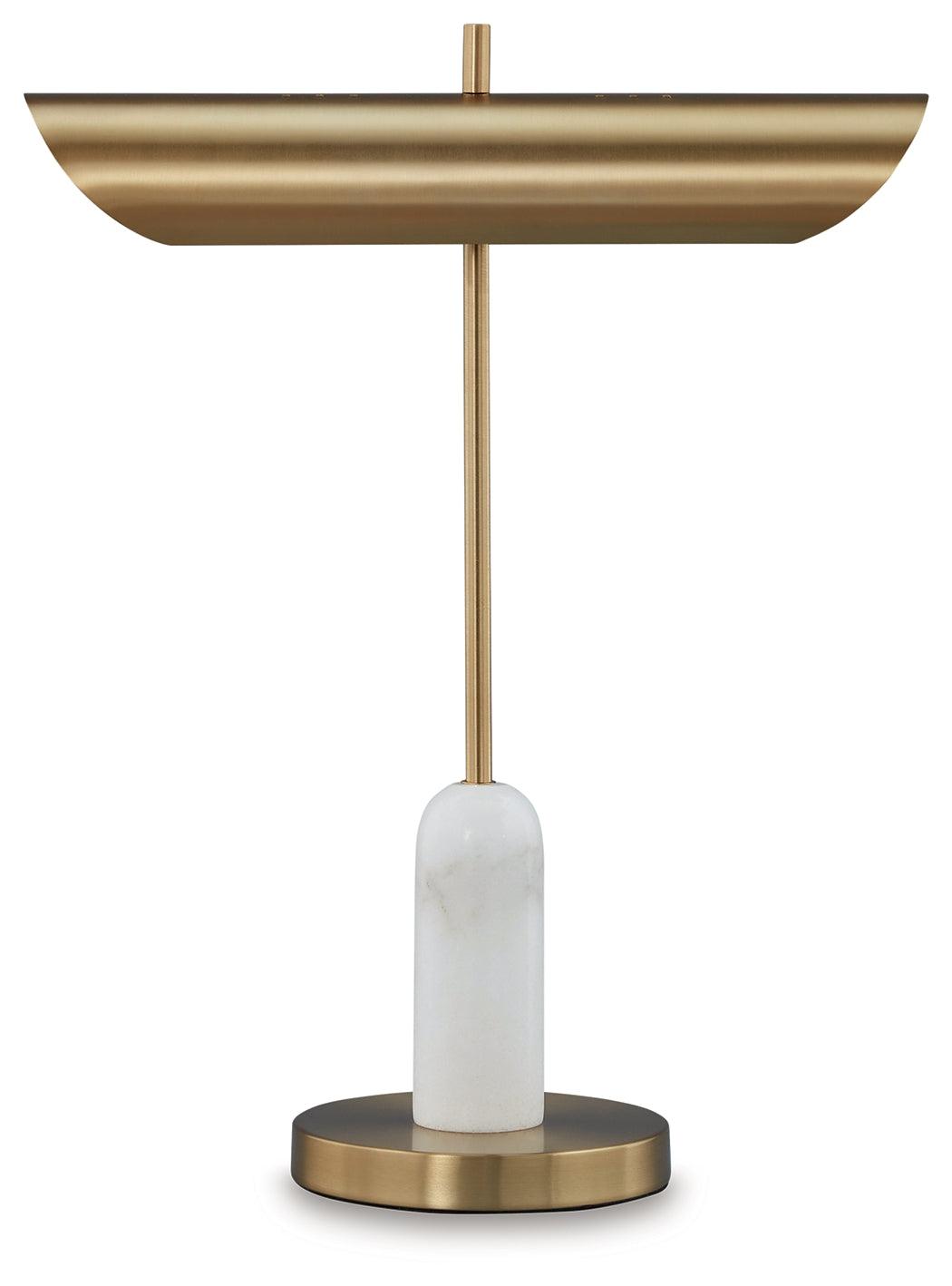 Rowleigh Gold Finish/White Desk Lamp by Ashley at Eve Furniture