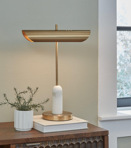 Rowleigh Gold Finish/White Desk Lamp by Ashley at Eve Furniture
