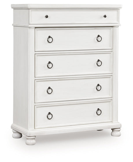 Rowlenstown Antique White Chest of Drawers by Ashley at Eve Furniture