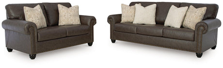 Roxmere Umber Sofa and Loveseat by Ashley at Eve Furniture