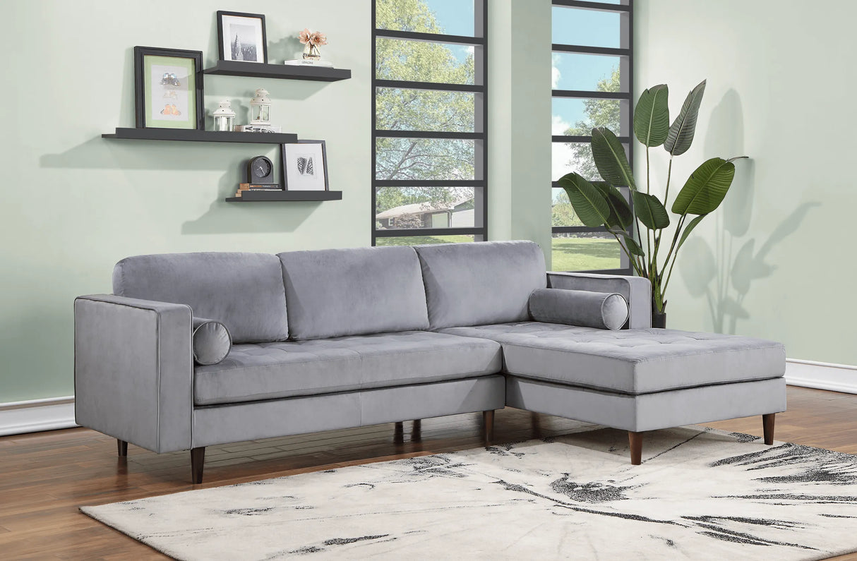 Roxy Gray Velvet Right Arm Facing (RAF) Sectional by Happy Homes at Eve Furniture