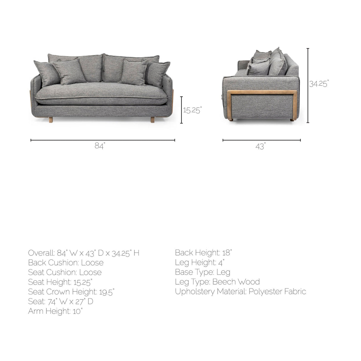 Roy I Castlerock Gray Upholstered Three Seater Sofa by Mercana at Eve Furniture