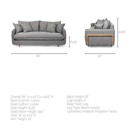 Roy I Castlerock Gray Upholstered Three Seater Sofa by Mercana at Eve Furniture
