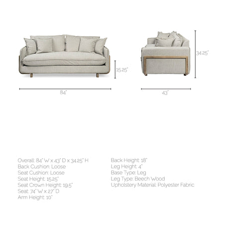 Roy I Frost Gray Upholstered Three Seater Sofa by Mercana at Eve Furniture