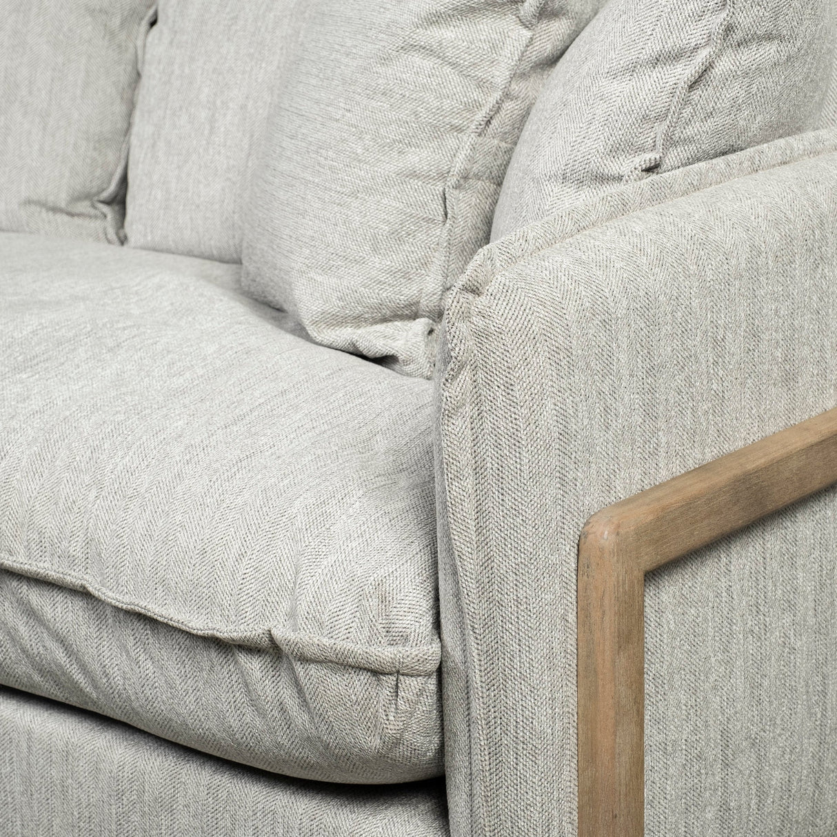 Roy I Frost Gray Upholstered Three Seater Sofa by Mercana at Eve Furniture