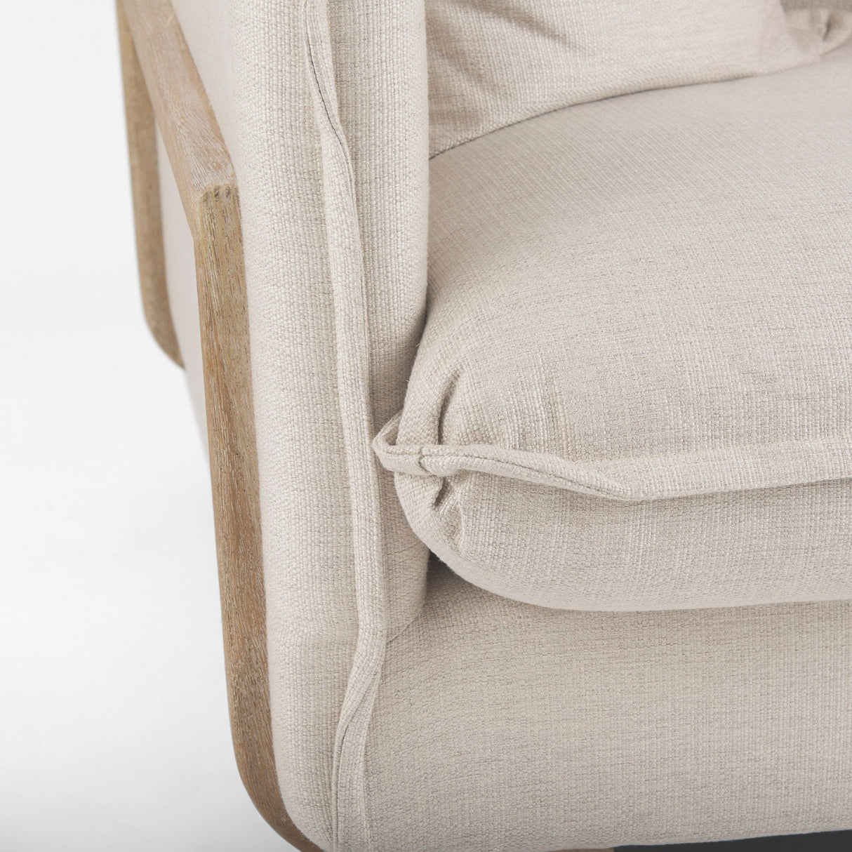 Roy II Beige Upholstered and Brown Wood Frame Arm Chair by Mercana at Eve Furniture