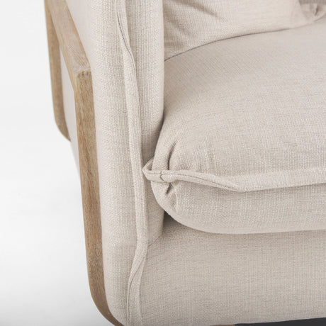 Roy II Beige Upholstered and Brown Wood Frame Arm Chair by Mercana at Eve Furniture
